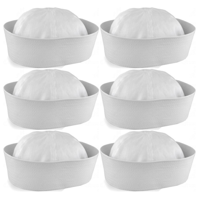 6x White Sailor/Marine Gob Hat Bulk Pack - Unisex Navy/Hens Night Captain (Halloween & Fancy Dress)