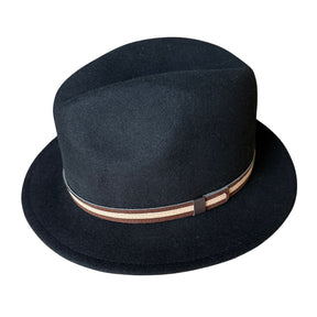Avenel Mens 100% Wool Casual Felt Safari Hat - Black (Two Tone Leather Look Trim)