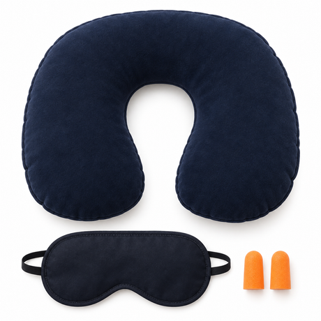 3pc Travel Sleep Set - Neck Pillow, Eye Mask & Ear Plugs