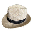 Basket Weave Straw Trilby Hat with Black Band in Natural - XL