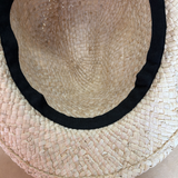Basket Weave Straw Trilby Hat with Black Band in Natural
