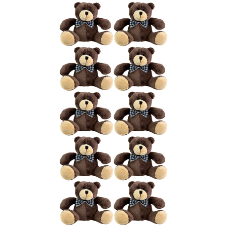 10x Bocchetta 12cm Mini Teddy Bear Plush Toy Bulk Pack - Dark Brown (Stuffed Animal Souvenir Keyring Gift)