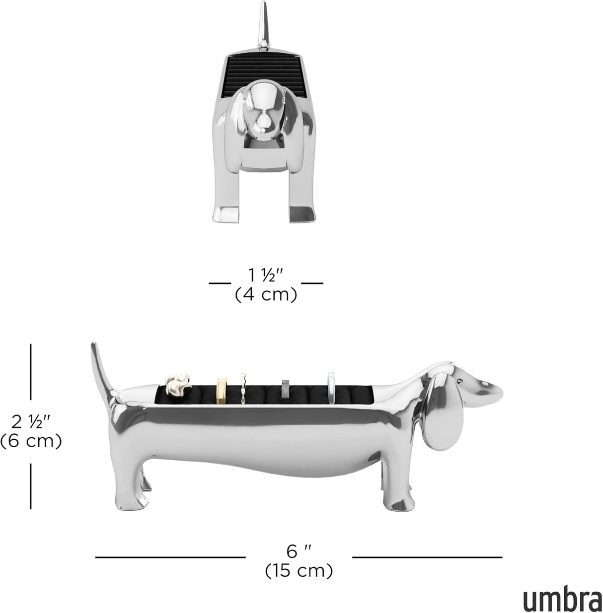 Umbra Dachsie Dog Chrome Ring Holder - Dachshund Jewellery Holder (14x4x6cm)