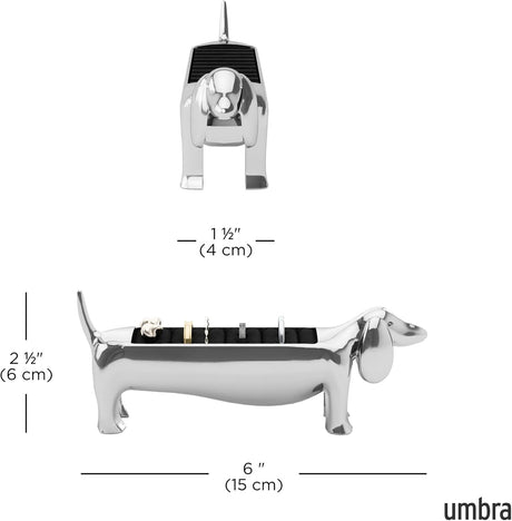 Umbra Dachsie Dog Chrome Ring Holder - Dachshund Jewellery Holder (14x4x6cm)