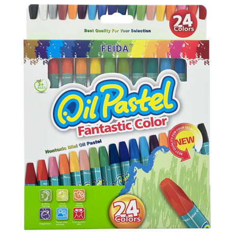 24x Mini Crayons Pack - Non-Toxic Oil Pastel Colouring Set (Arts & Crafts)