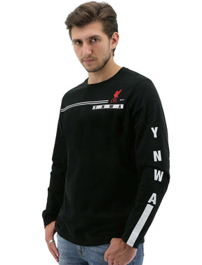 Liverpool FC Mens Long Sleeve Crew YNWA T-Shirt - Black (Soccer Football Top)