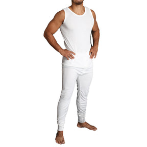2pcs Mens Merino Wool Blend Thermal Singlet Top & Pants - Beige (Base Layer Underwear)