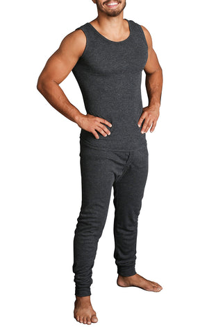 2pcs Set Mens Merino Wool Blend Thermal Singlet Top & Pants Underwear - Black