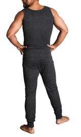 2pcs Set Mens Merino Wool Blend Thermal Singlet Top & Pants Underwear Thermals - Black
