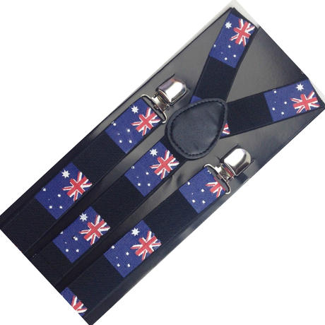 2x Mens Australia Flag Slim Suspenders - Strong Adjustable Clip On Braces for Party/Formals