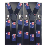 2x Mens Australia Flag Slim Suspenders - Strong Adjustable Clip On Braces for Party/Formals