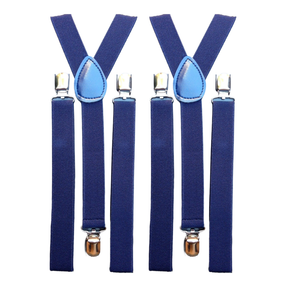 2x Navy Blue Slim Suspenders - Strong Adjustable Clip On Braces for Weddings/Formals