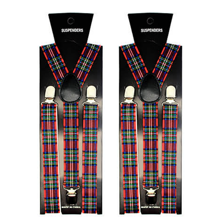 2x Mens Suspenders Braces Adjustable Strong Clip On Elastic Formal Wedding Slim - Tartan 2