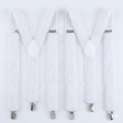 2x White Sequin Suspenders - Unisex Adjustable Clip On Elastic Y-Back Braces