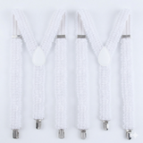 2x White Sequin Suspenders - Unisex Adjustable Clip On Elastic Y-Back Braces