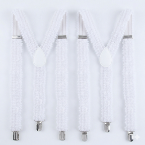 2x White Sequin Suspenders - Unisex Adjustable Clip On Elastic Y-Back Braces