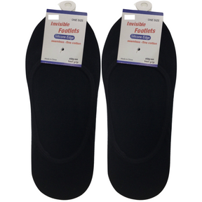 2 Pairs No Show Cotton Socks - Black (Non Slip Low Cut Invisible Footlet Socks)