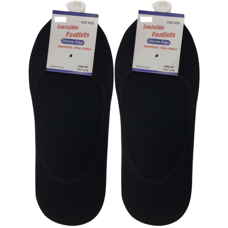 2 Pairs No Show Cotton Socks - Charcoal (Non Slip Low Cut Invisible Footlet Socks)