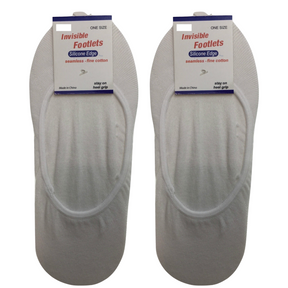 2x NO SHOW COTTON SOCKS Non Slip Heel Grip Low Cut Invisible Footlet Seamless - White - 2-8