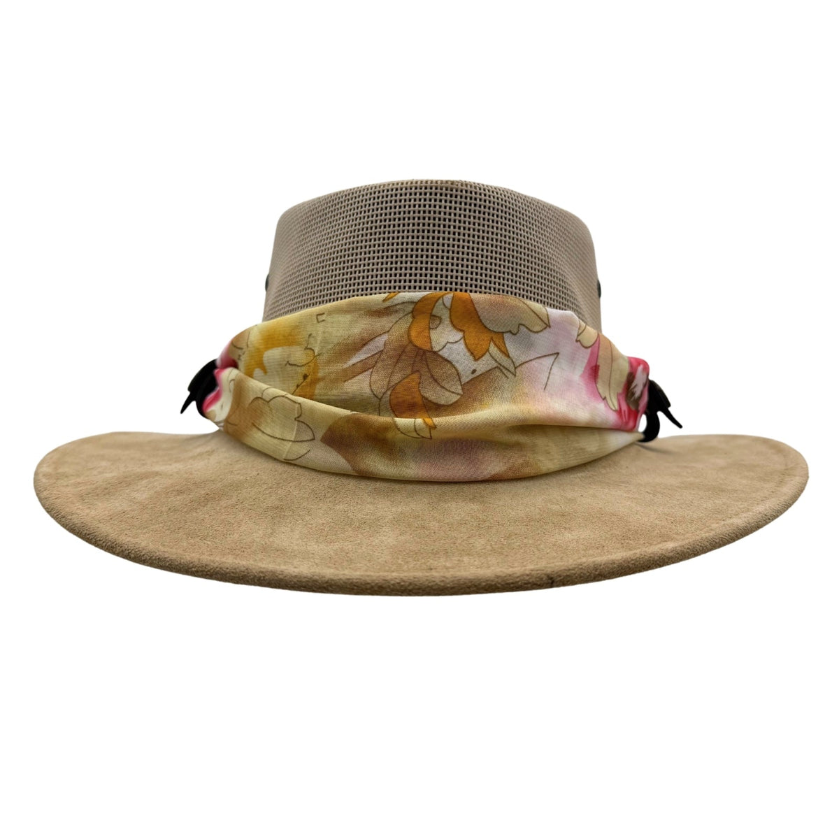 Jacaru 1022 Shady Lady Womens Suede Leather Breeze Hat - Mesh Crown & Chiffon Scarf (Made in Australia)