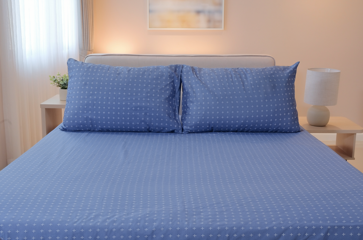Dot Matrix Pure Cotton Fitted Bed Sheet + Pillowcase Set