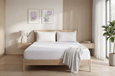 English Garden Pure Cotton Fitted Bed Sheet + Pillowcase Set - Lilac/White
