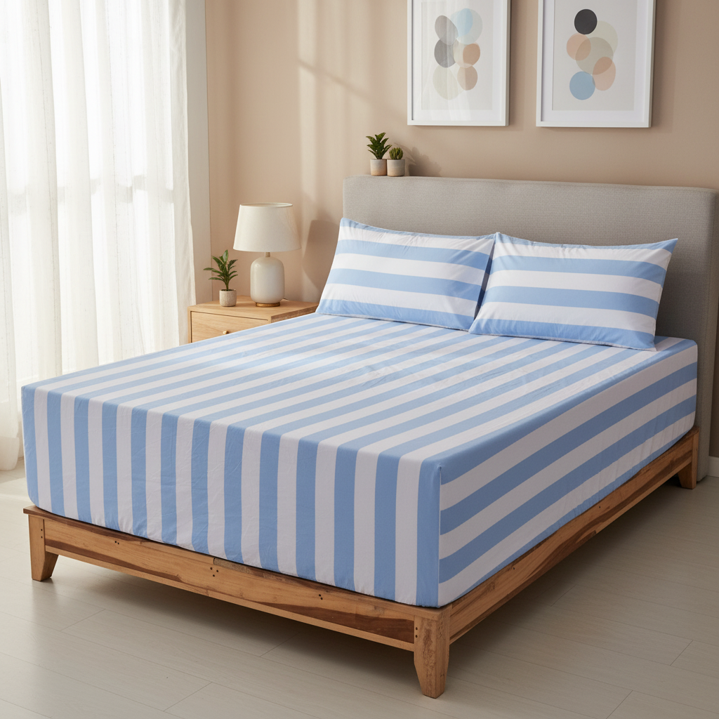 Hamptons Pure Cotton Fitted Bed Sheet + Pillowcase Set