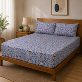 Iris Pure Cotton Fitted Bed Sheet + Pillowcase Set