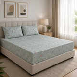 Ivy Bloom Pure Cotton Fitted Bed Sheet + Pillowcase Set