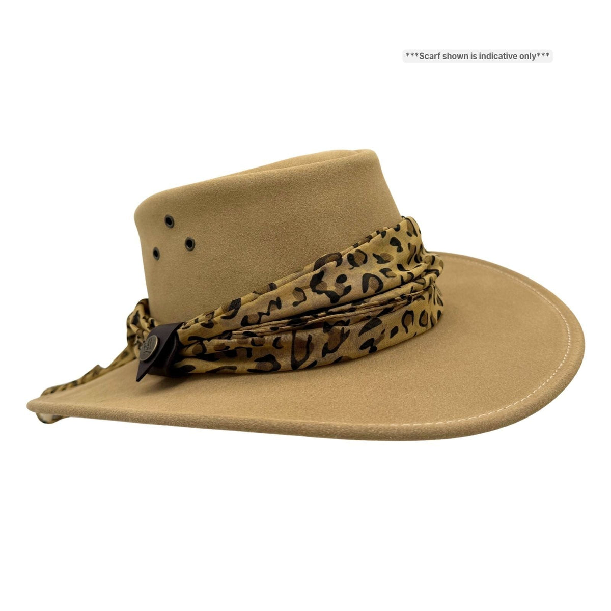 Jacaru 1020 Jillaroo Womens Suede Leather Hat - Chiffon Scarf Water Resistant & UPF 50+ (Made in Australia)