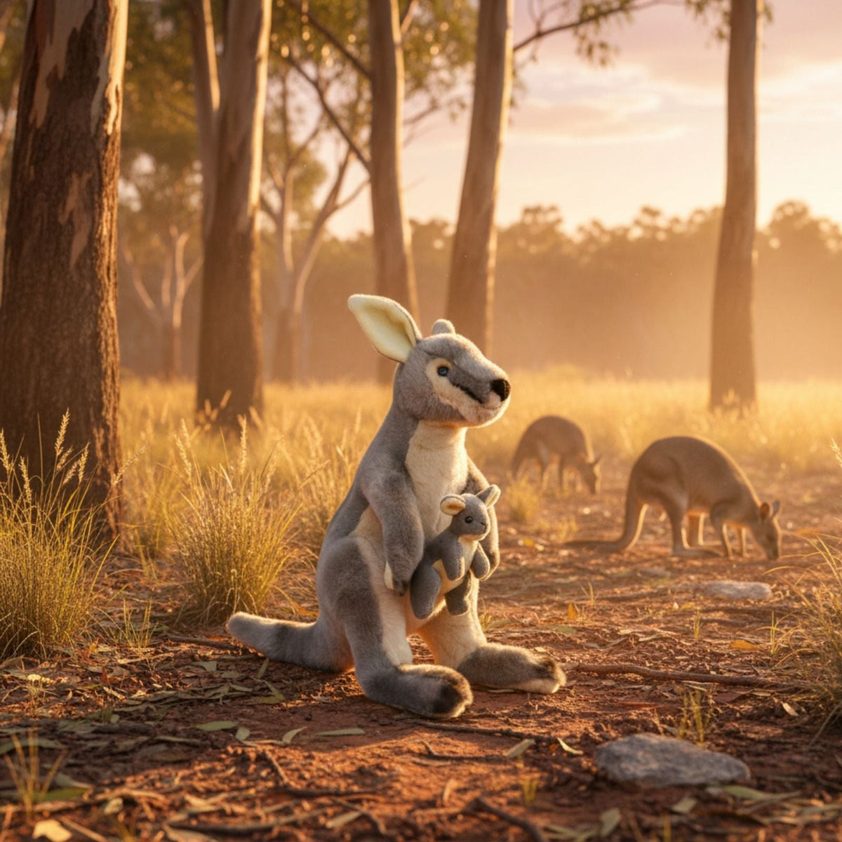 Bocchetta Trudy 38cm Eastern Grey Kangaroo with Joey Plush Toy (Australian Stuffed Animal Souvenir Gift)