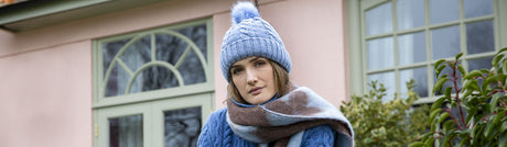 Dents Women's Cable Knit Beanie with Pom - Blue