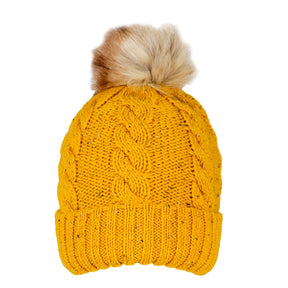 Dents Women's Cable Knit Beanie with Pom - Yellow