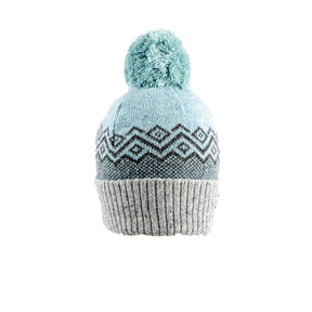 Dents Women’s Jacquard Knitted Bobble Hat with Geometric Pattern - Blue/Grey