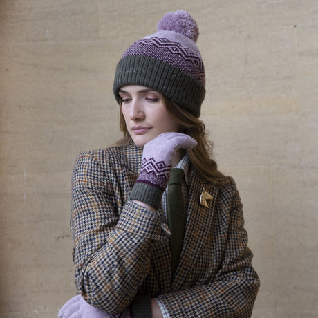 Dents Women’s Jacquard Knitted Bobble Hat with Geometric Pattern - Lilac