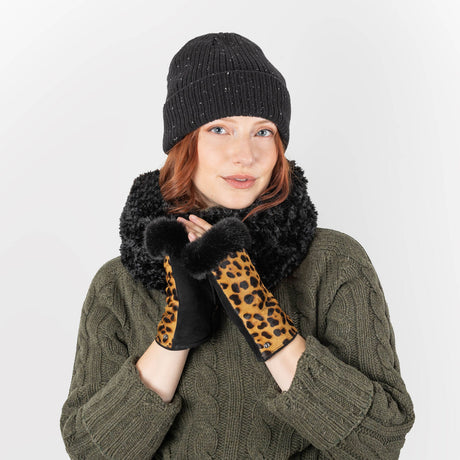 Dents Womens Ribbed Knit Wool Blend Beanie w/ Marl Yarn - Black