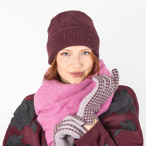 Dents Womens Ribbed Knit Wool Blend Beanie w/ Marl Yarn - Burgundy