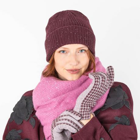 Dents Womens Ribbed Knit Wool Blend Beanie w/ Marl Yarn - Burgundy