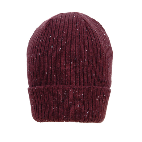 Dents Womens Ribbed Knit Wool Blend Beanie w/ Marl Yarn - Burgundy