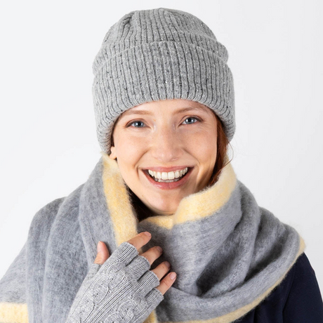 Dents Womens Ribbed Knit Wool Blend Beanie w/ Marl Yarn - Dove Grey