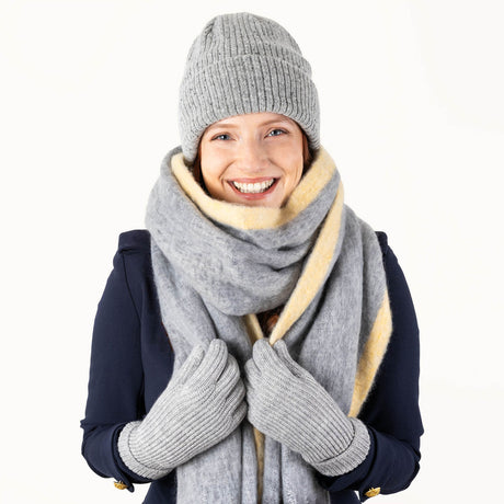 Dents Womens Ribbed Knit Wool Blend Beanie w/ Marl Yarn - Dove Grey