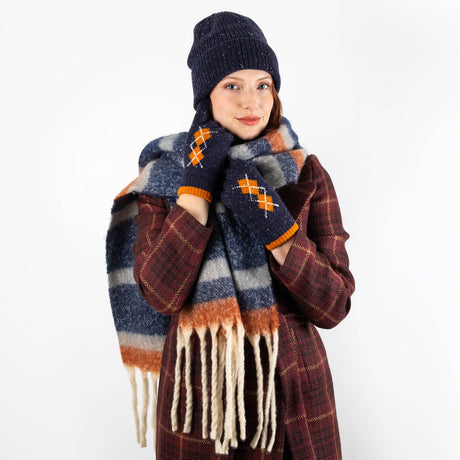 Dents Womens Ribbed Knit Wool Blend Beanie w/ Marl Yarn - Navy Blue