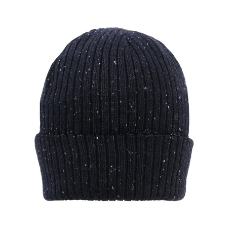 Dents Womens Ribbed Knit Wool Blend Beanie w/ Marl Yarn - Navy Blue