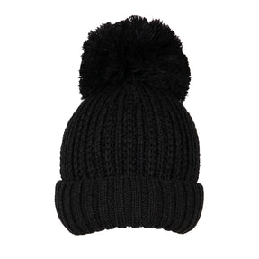 Dents Women’s Ribbed Knit Bobble Beanie - Black