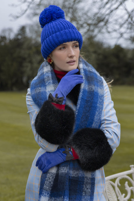 Dents Women’s Ribbed Knit Bobble Beanie - Cobalt Blue
