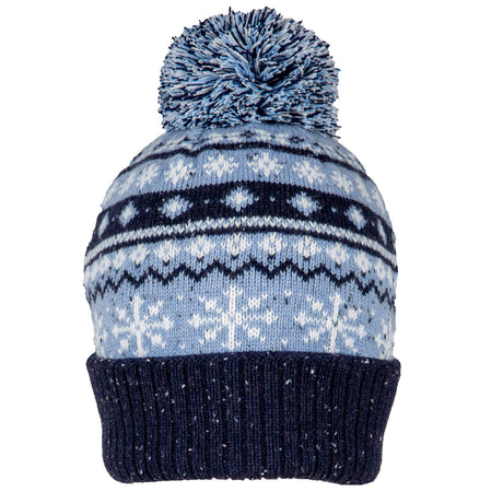 Dents Womens Jacquard Wool Blend Beanie Hat w/ Pom Pom - Cornflower