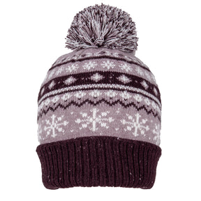 Dents Womens Jacquard Wool Blend Beanie Hat w/ Pom Pom - Lilac