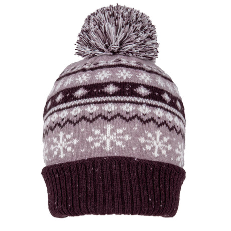 Dents Womens Jacquard Wool Blend Beanie Hat w/ Pom Pom - Lilac