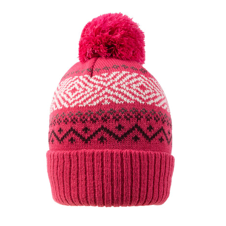 Dents Women's Jacquard Knitted Bobble Hat - Fuchsia (Faux Fur Pom Pom Beanie)