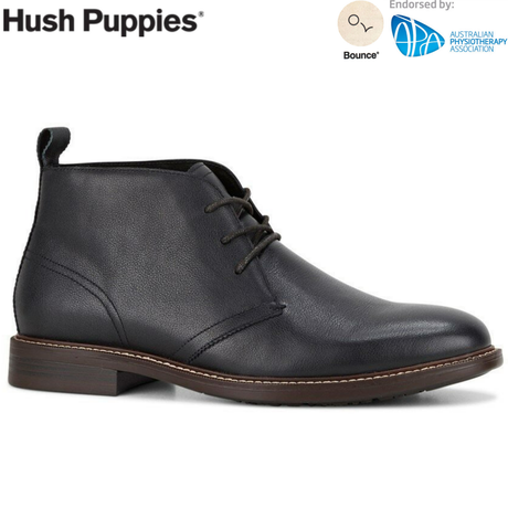 Hush Puppies Mens Harbour Leather Chukka Shoes Ankle Lace-Up Bounce 2.0 - Black